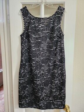 Betsey Johnson Black Lace Overlay Striped Lined Sheath Dress Size 12